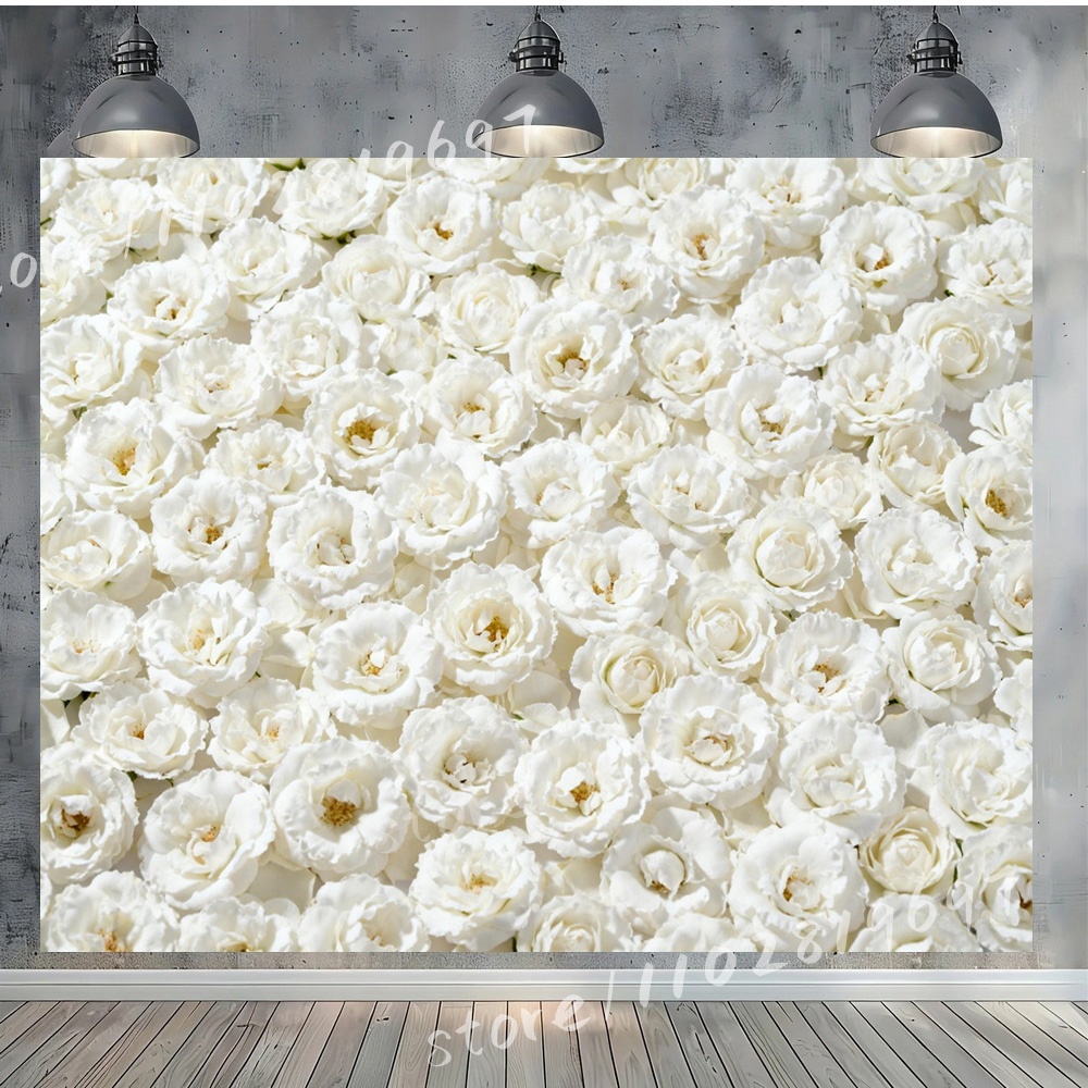 Photography Backdrop Muslin - ฉากหลังไวนิลลายดอกโบตั๋นสีขาวบริสุทธิ์ สำหรับถ่ายภาพ งานแต่งงาน ฉากหลังดอกไม้ฤดูใบไม้ผลิ