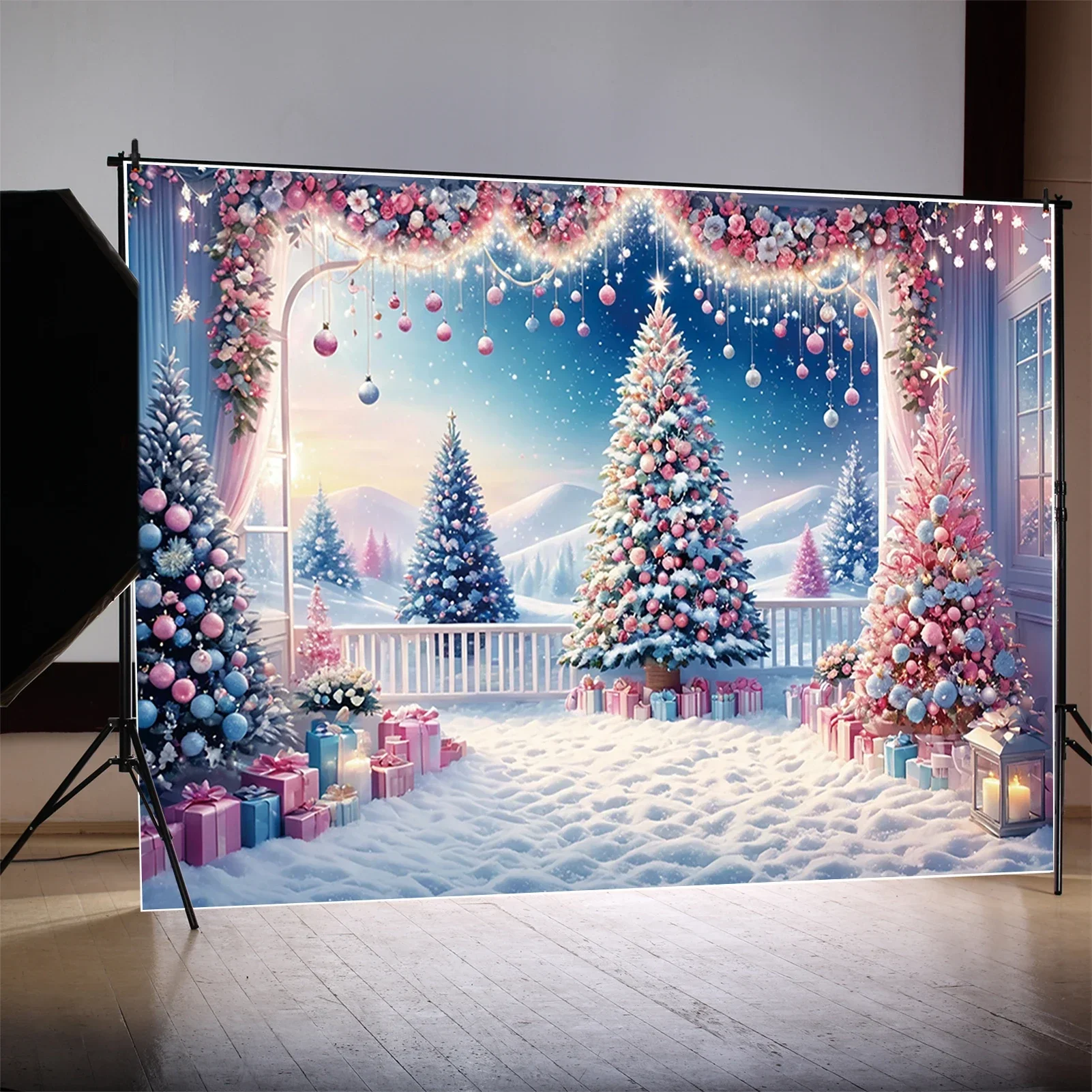 Photography Backdrop Muslin - พื้นหลังต้นคริสต์มาสฉากหลังฤดูหนาวXmas Ballของขวัญ2025เด็กกลางแจ้งPhoto Studio Back Dropสําหรับถ่ายภาพ