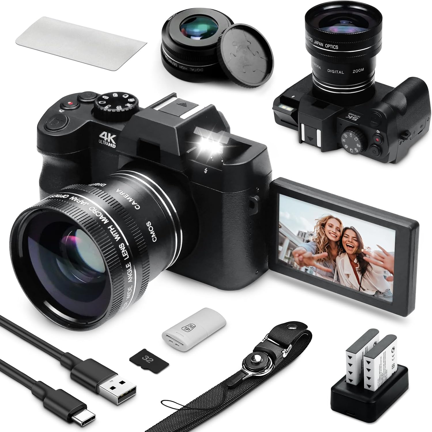 Photography Zoom - กล้องดิจิตอล 48MP พร้อม WiFi และระบบโฟกัสอัตโนมัติ, หน้าจอพลิกได้,