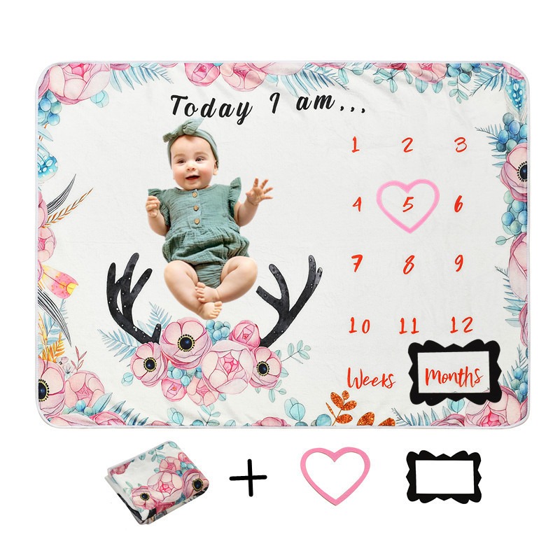 Photography Background - ผ้าห่มผ้าสักหลาดพิมพ์ลายดิจิตอล, ผ้าห่มพื้นหลังการถ่ายภาพการเจริญเติบโตของพระจันทร์เต็มดวง 100 วันของทารก