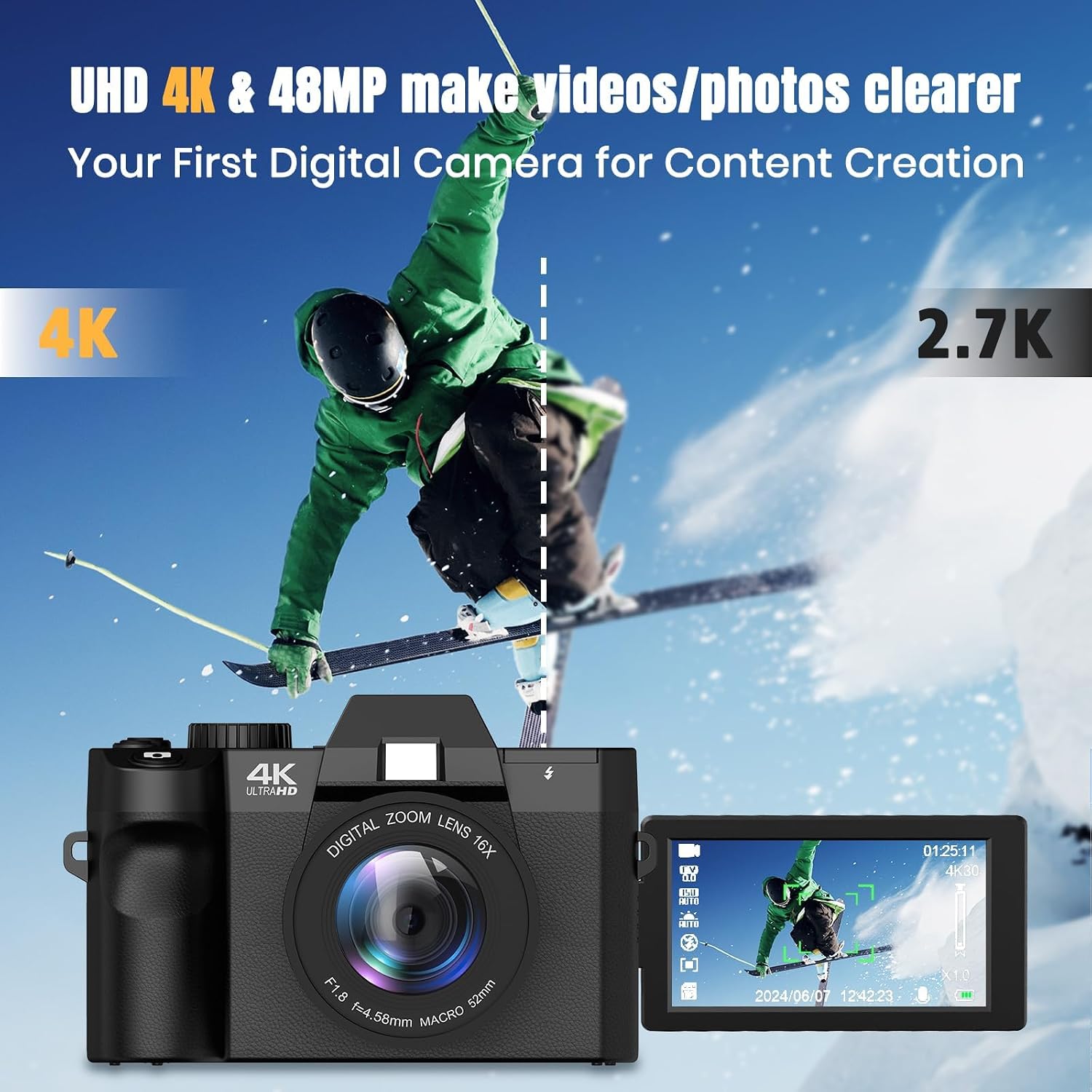 กล้องดิจิตอล 48MP พร้อม WiFi แ - Photography Zoom บทวิจารณ์และราคา