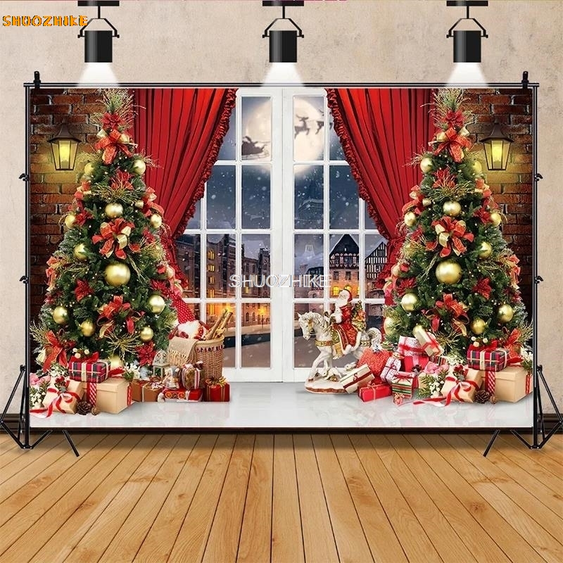 SHUOZHIKE ต้นคริสต์มาสพวงหรีดด - Photography Backdrop Muslin บทวิจารณ์และราคา